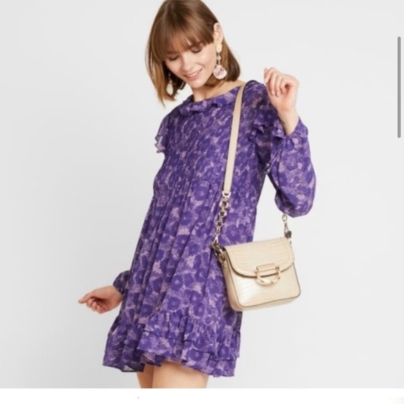 FREE PEOPLE These Dreams Violet Combo Floral Ruffled Mini Dress Womens - Picture 2 of 10